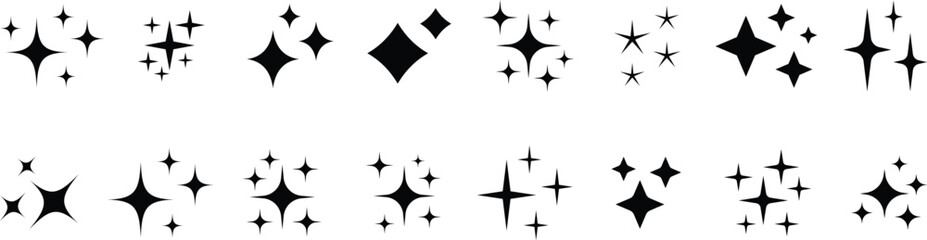 Star icon. Sparkle star icons. Shine icons. Stars sparkles vector. black star set. Vector set of different black sparkles icons © Art Studio