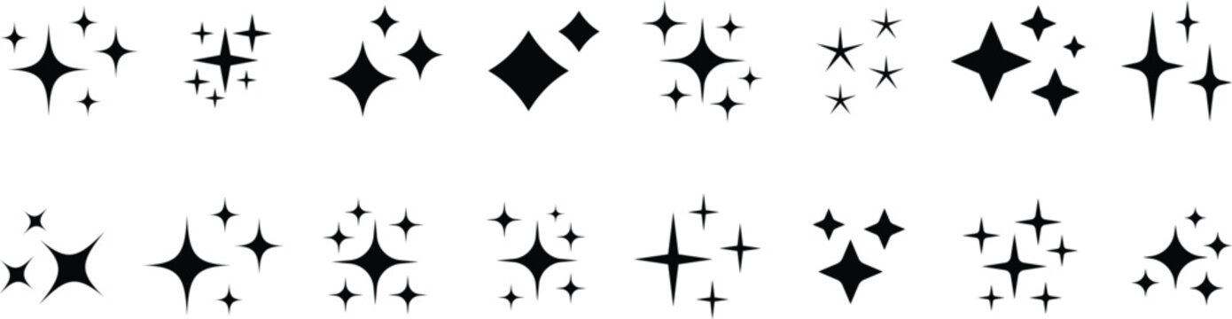 Star icon. Sparkle star icons. Shine icons. Stars sparkles vector. black star set. Vector set of different black sparkles icons