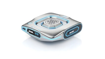 Futuristic wireless charging pad with blue lights and USB ports