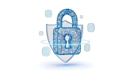 Cybersecurity Concept with Lock and Shield Icon on White Background