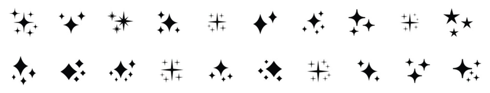 Star icons. Twinkling stars. Sparkles, shining burst.shiney star set. Sparkle star icon. Shine icons. Vector set of different black sparkles icons