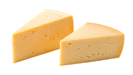 A gourmet of fresh yellow cheeses isolated on a white background as a dairy food ingredient