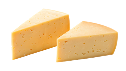 A gourmet of fresh yellow cheeses isolated on a white background as a dairy food ingredient