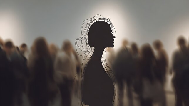 Awesome photo of mental health awareness concept of chaotic thoughts in a crowd.