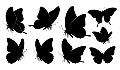 Naklejka premium Realistic black butterfly silhouette vector set isolated on white background with detailed wing shapes