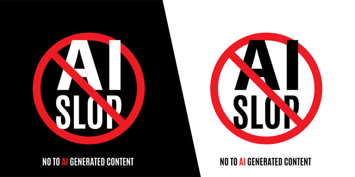Stop ai slop icon, stop ai concept, creators against ai badge.