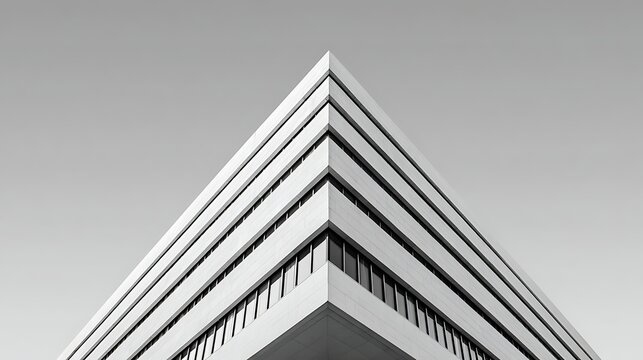 Awesome photo of sharp architectural corner of a modern building against a clear sky.