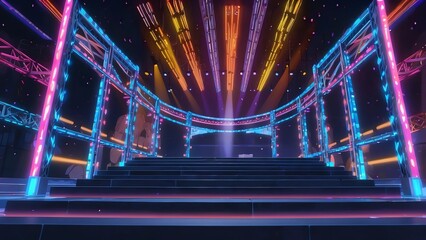 サイバー未来型デジタルステージ舞台歌番組風背景とサイリウムの観客席	

