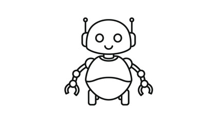 Simple line art drawing of a friendly cartoon robot character with antennae and claw hands