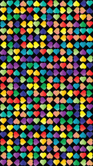 Colorful Heart Pattern Background Design with MultiColored Hearts on Transparent Background