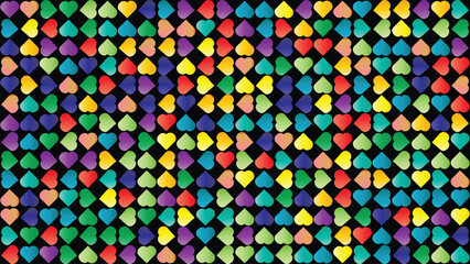 Colorful Heart Pattern Background Design with MultiColored Hearts on Transparent Background