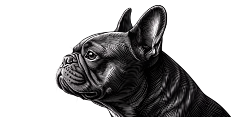 French bulldog in profile view looking to the side. Realistic dog silhouette isolated on transparent background for design compositions.