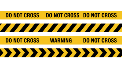 Caution Tape with Warning Signs in Yellow and Black Stripes on Plastic Material for Safety and Security Use