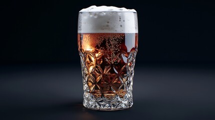Elegant golden lager in cut crystal glass with rich foam, inviting stylish presentation in studio