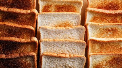 Toasted bread slices forming pattern for breakfast background