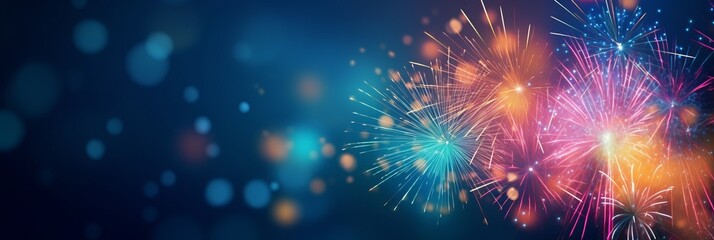 firework over abstract blue background and text space
