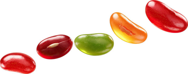 Five colorful jelly beans in a diagonal line