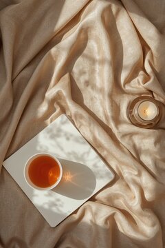 Minimalist Workspace Flat Lay with Laptop and Coffee