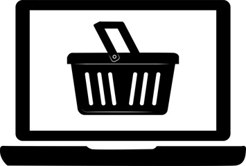 Online shopping. Purchasing goods and services online using a computer, smartphone, or tablet. A shopping cart icon appears on the screen. Order and pay for goods online.