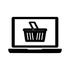 Online shopping. Purchasing goods and services online using a computer, smartphone, or tablet. A shopping cart icon appears on the screen. Order and pay for goods online.