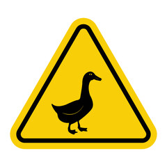 Goose sign. Duck sign. Presence of geese, ducks, or other poultry in the area. Yellow warning road sign. Unpredictable bird behavior and risk of collision or injury.