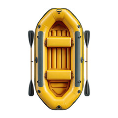 Fototapeta premium Yellow inflatable raft with two oars, viewed from above on a black background