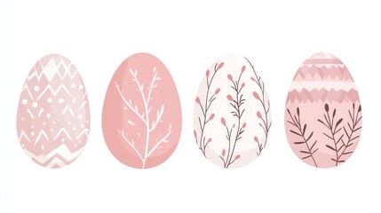 Fototapeta premium Elegant and Modern Stock Image of Pastel Colored Easter Eggs with Floral Motifs in Minimalist Style