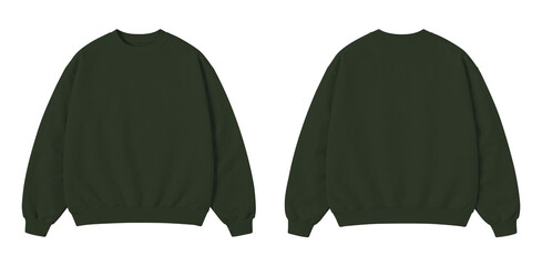 Army Green Oversized Sweatshirt Mockup Front and Back View Isolated on Transparent Background © Drip