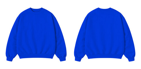 Blank Blue Oversized Sweatshirt Mockup Front and Back View Isolated on Transparent Background © Drip