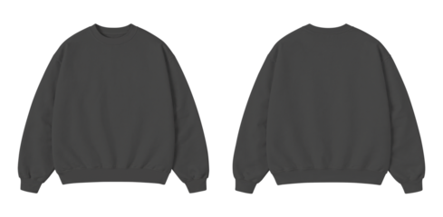 Dark Gray Oversized Sweatshirt Mockup Front and Back View Isolated on Transparent Background