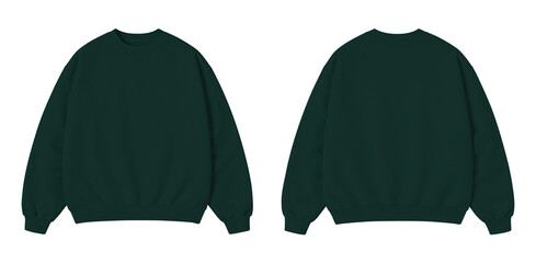 Forest Green Oversized Sweatshirt Mockup Front and Back View Isolated on Transparent Background © Drip