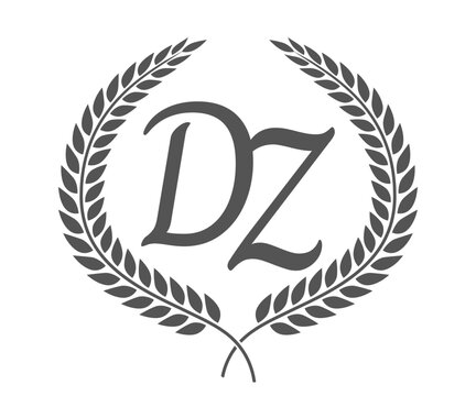 Initial letter D and Z, DZ monogram logo design with laurel wreath. Luxury calligraphy font.