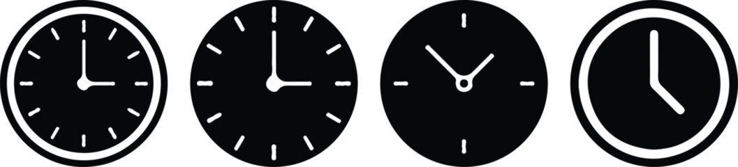 black four clock icons set vector hours watch illustration art 