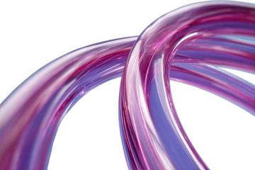 Abstract flowing translucent tubes with iridescent pink and purple hues