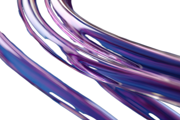 Abstract fluid metal ribbons in swirling purple and white tones