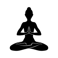 Silhouette of girl sitting in lotus pose. Meditation concept vector illustration.