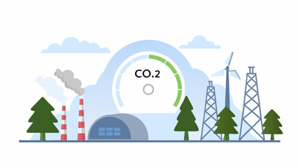 Illustration depicting industrial emissions renewable energy and carbon dioxide monitoring