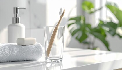modern bathroom, toothbrush in a glass