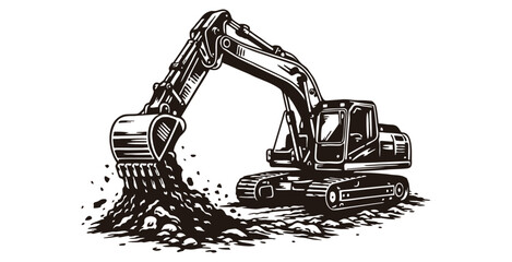 Heavy duty excavator digging into a pile of dark earth © Alex