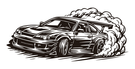 car performing a high speed drift with smoke. © Alex