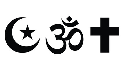  Religious symbols illustration featuring islam christianity and hinduism icons representing faith spirituality interfaith unity religious diversity and belief systems in clean minimal vector style  