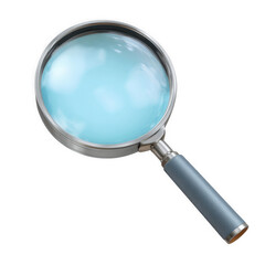 Magnifying glass object with metal rim and blue handle for close examination and discovery