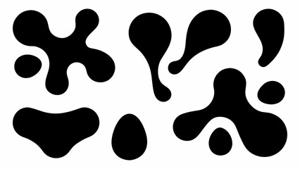 Fototapeta premium Abstract black shapes on a white background resembling ink blots or amoebas