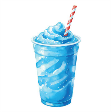 Blue Raspberry Slush Watercolor Drink Vector Isolated on White Background
