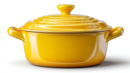 A yellow pot with a yellow lid sits on a white background