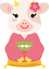 着物を着た牛のキャラクター