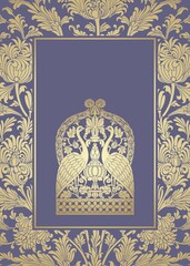 peacocks, feathers ,wedding card design, royal India	