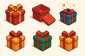 Fototapeta premium Colorful gift boxes with bows and festive patterns