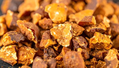 Resina natural en bruto con textura orgánica y tonos ámbar, material natural para cosmética, incienso y aromaterapia © EBG Stock Studio