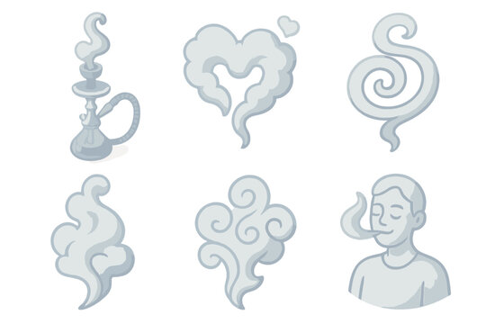 Smoke designs and symbols with hookah and figure exhaling